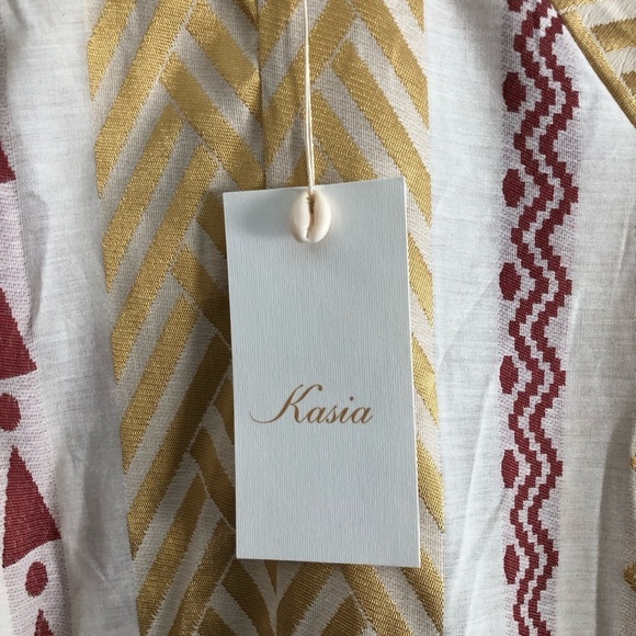 Kasia Pull On Dress Gold Maroon Cream Geometric Print Size Small - Picture 11 of 11